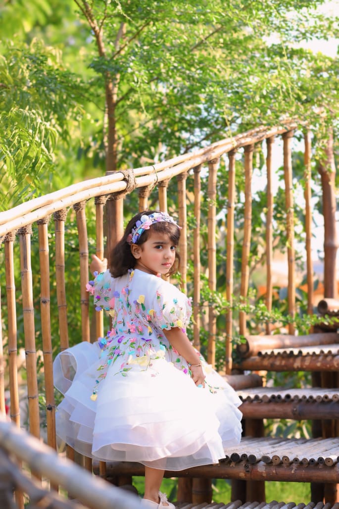 Floral Elegance White Frock