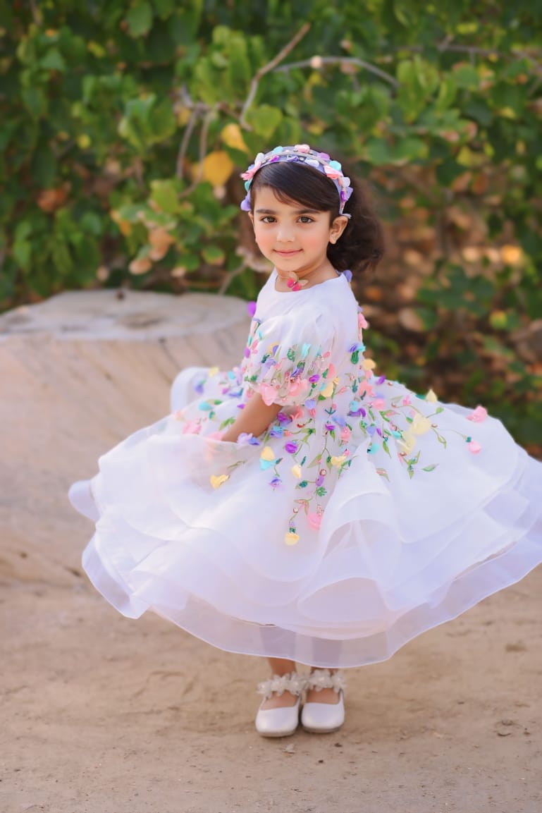 Floral Elegance White Frock