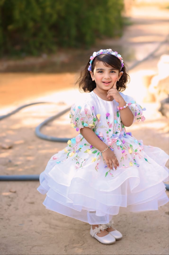 Floral Elegance White Frock