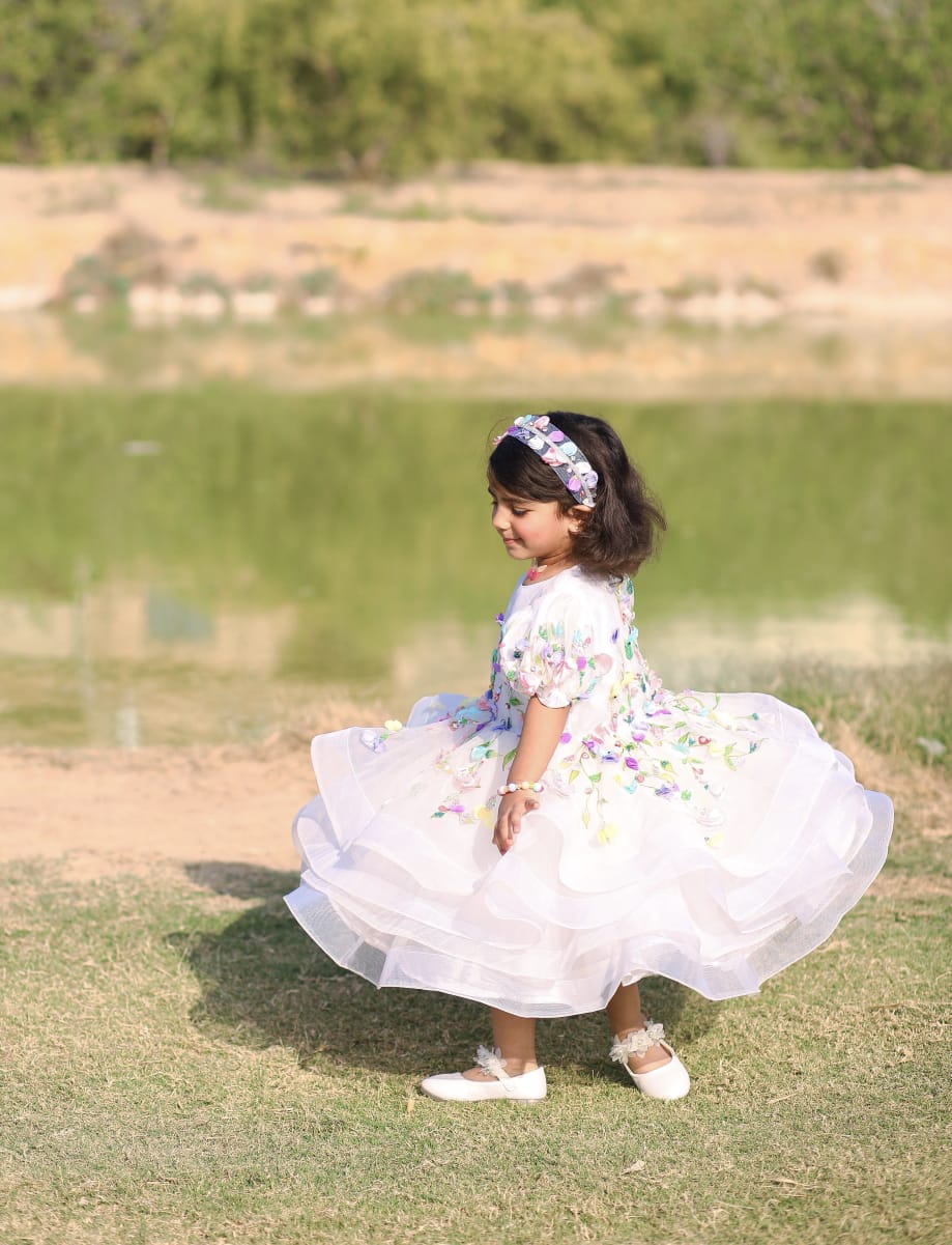 Floral Elegance White Frock